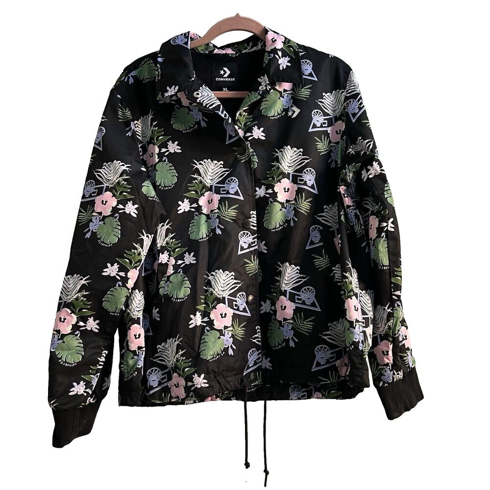 Floral Basketball Jacket Windbreaker Snap Up Hawaiian Print Conerse Size XL